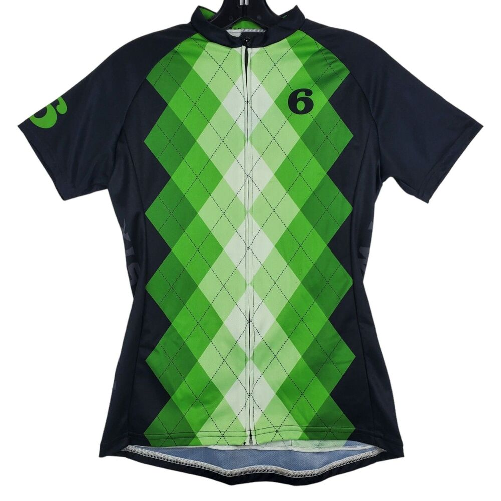 TWIN SIX Cycling Jersey Womens Medium Green Argyle Plaid Activewear Racing